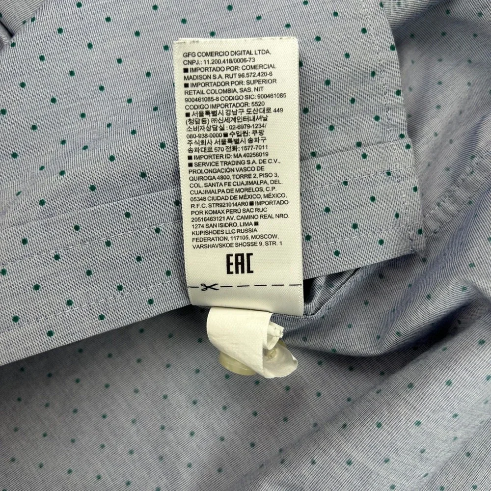 Banana Republic Mens Slim Flex Fit Tech Stretch Cotton Polka Dot Shirt Blue M